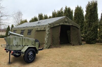 Аренда армейской палатки ПАМИР 36 с мебелью и полевой кухни КП-125 с питанием.